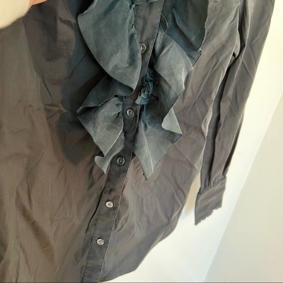 Ann Taylor Button Down Blouse Black Ruffle - Picture 6 of 9